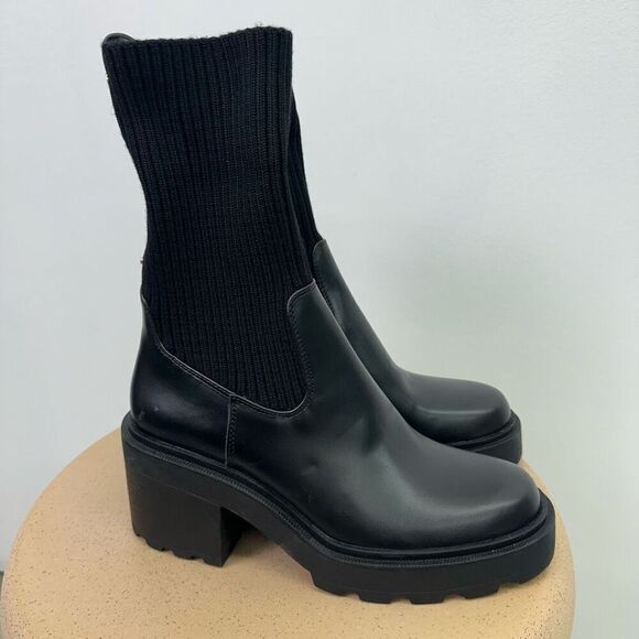 Zara Women’s Black Ribbed Sock Ankle Boots With Track Sole - Picture 4 of 13